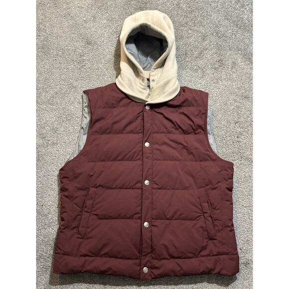 Brunello Cucinelli Wool Silk Cashmere Down Hooded Vest Size XL Maroon *READ* - Picture 1 of 16